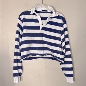 Brandy Melville blue and white striped long sleeve cropped rugby shirt